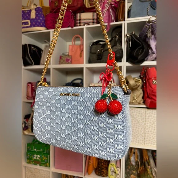 Michael Kors Jet Set Small Chain Denim Pouchette NWT - Picture 4 of 17